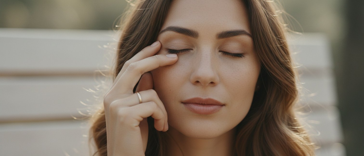 Femme appliquant un soin hydratant sur le contour de ses yeux